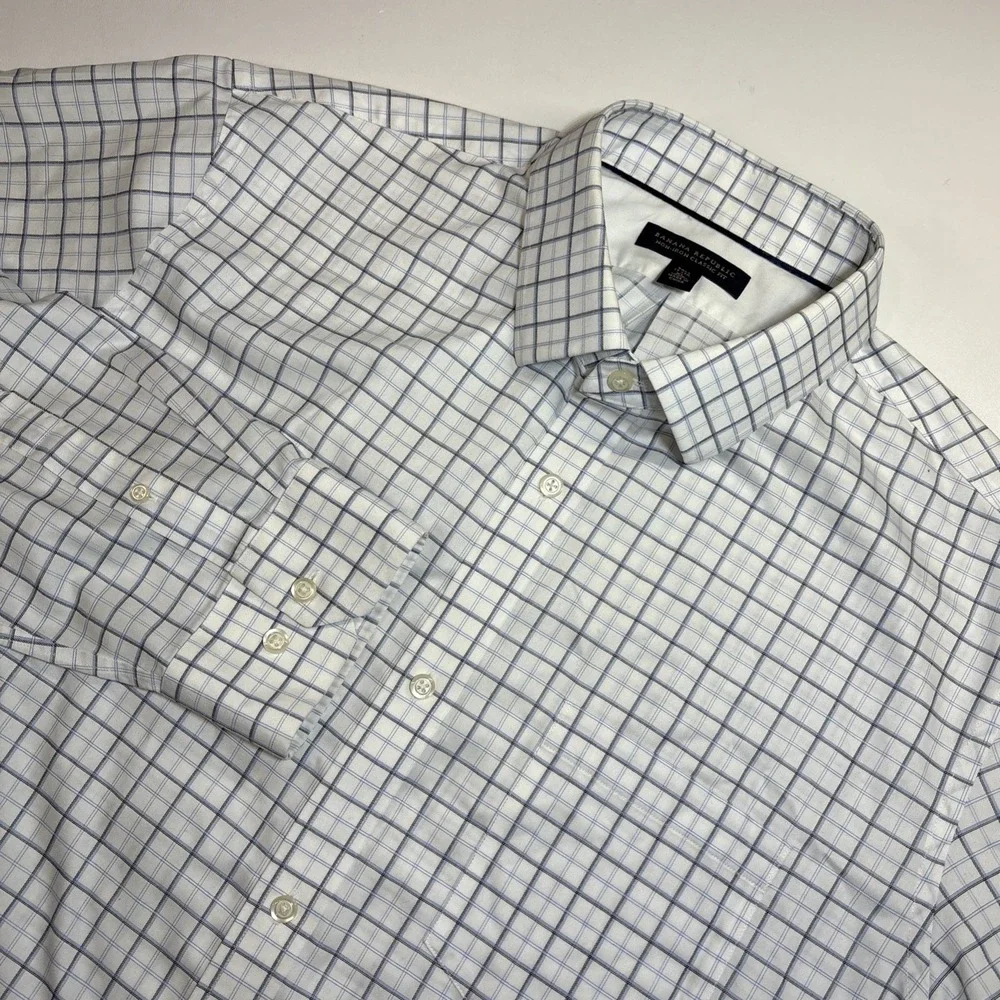 Banana Republic Non-Iron Classic Fit Plaid Cotton Dress Shirt XL 17/17-1/2